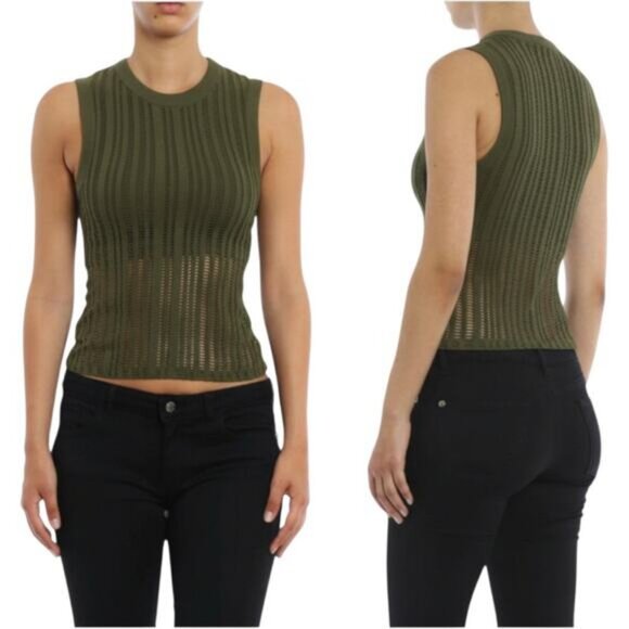 T By ALEXANDER WANG Perforated Jersey Tank Top Size Medium Military Green - Picture 1 of 6